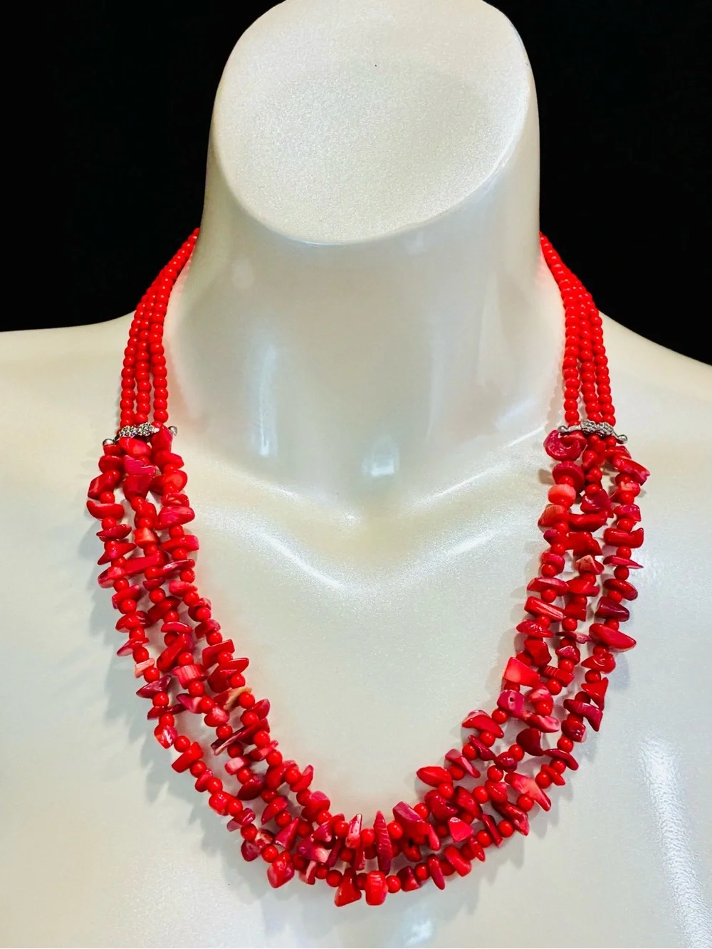 Bold Red Multi-Strand Chip Necklace Southwestern Festival Lightweight